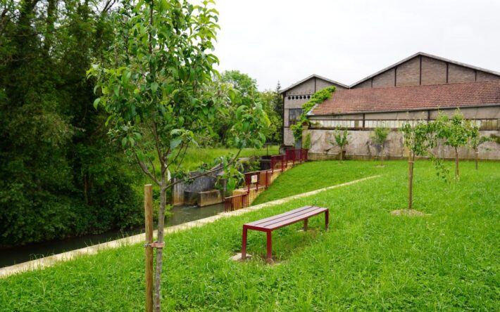 Le verger conservatoire installé au-dessus des gradins végétalisés du monument aux morts regroupe des espèces anciennes de la région. - Crédits photo : Banque des Territoires
