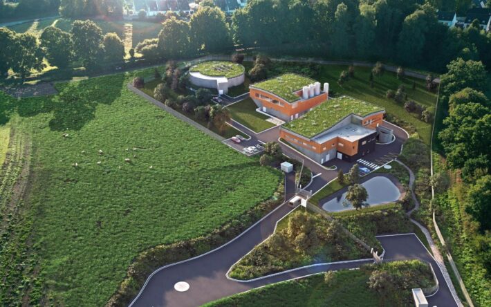 Projection de l’intégration paysagère de l’usine. – Crédits photo : Eau du pays de Fougères